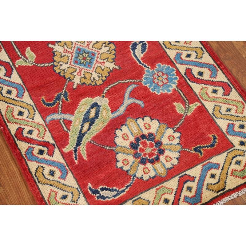 Floral Red Kazak Oriental Foyer Rug Handmade Wool Carpet - 2'0" x 3'0"