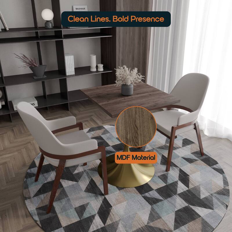 Verve 24 in. Wide Dining Table Square MDF Wood Tabletop in Gold Stainless Steel Pedestal Base Accent Kitchen Table