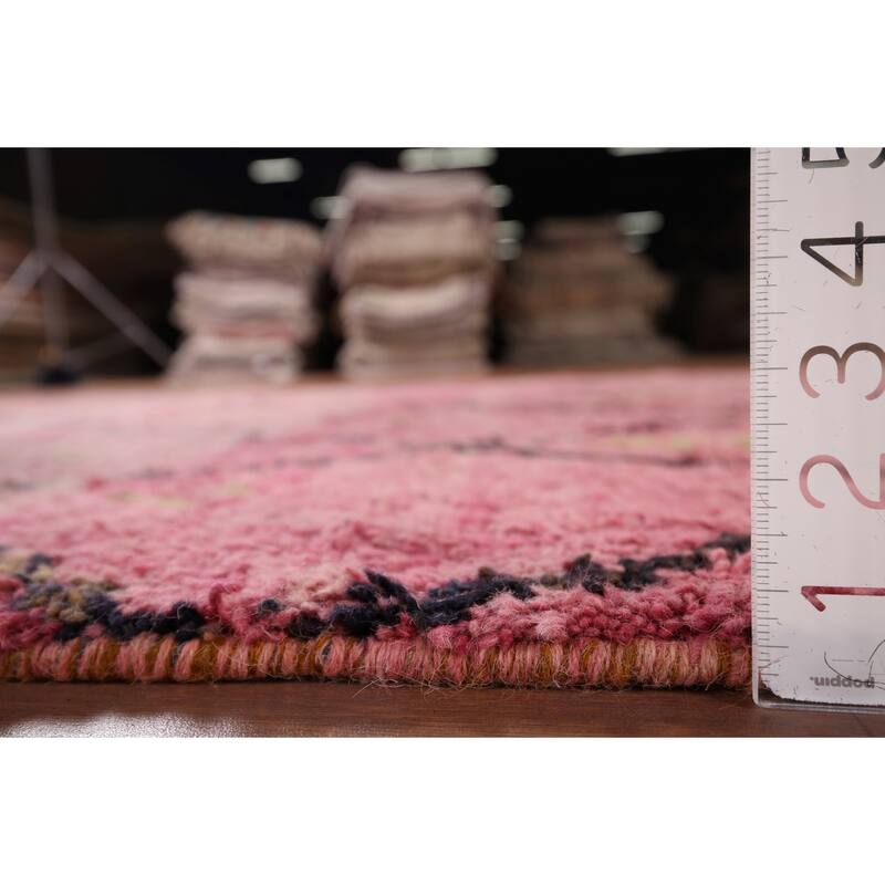 Pink Trellis Plush Moroccan Area Rug Handmade Wool Carpet - 5'3" x 8'10"