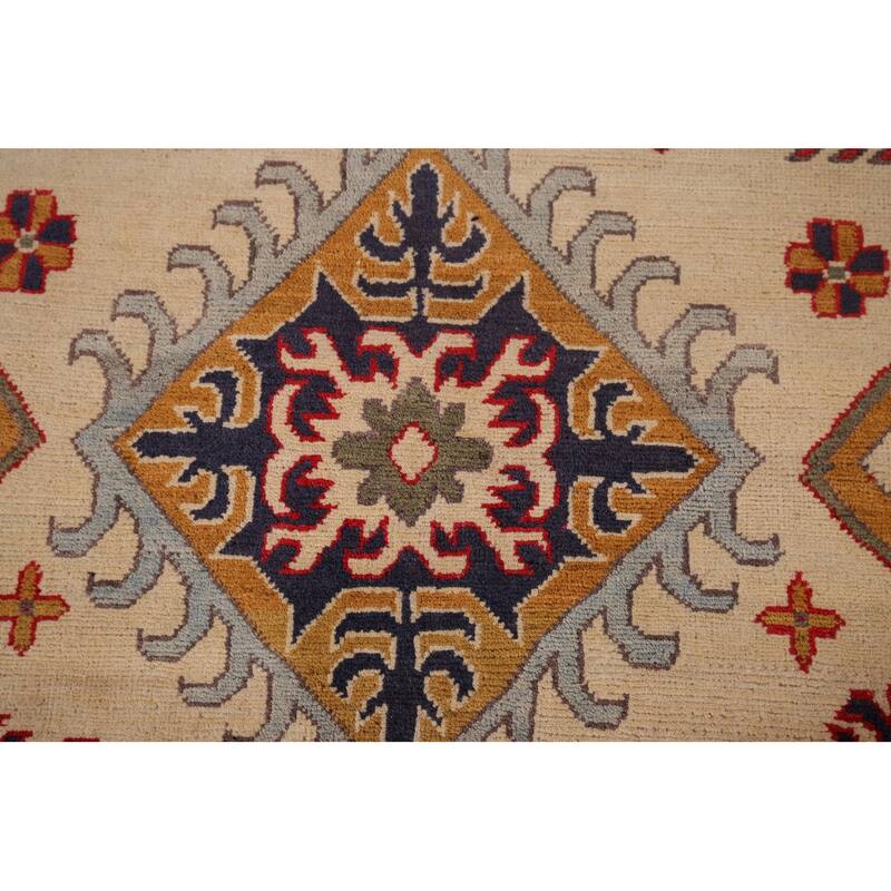 Hand Knotted Oriental 100% Wool Carpet Traditional Geometric Yellow & Gold Kazak Area Rug - 9' 8'' X 6' 5''