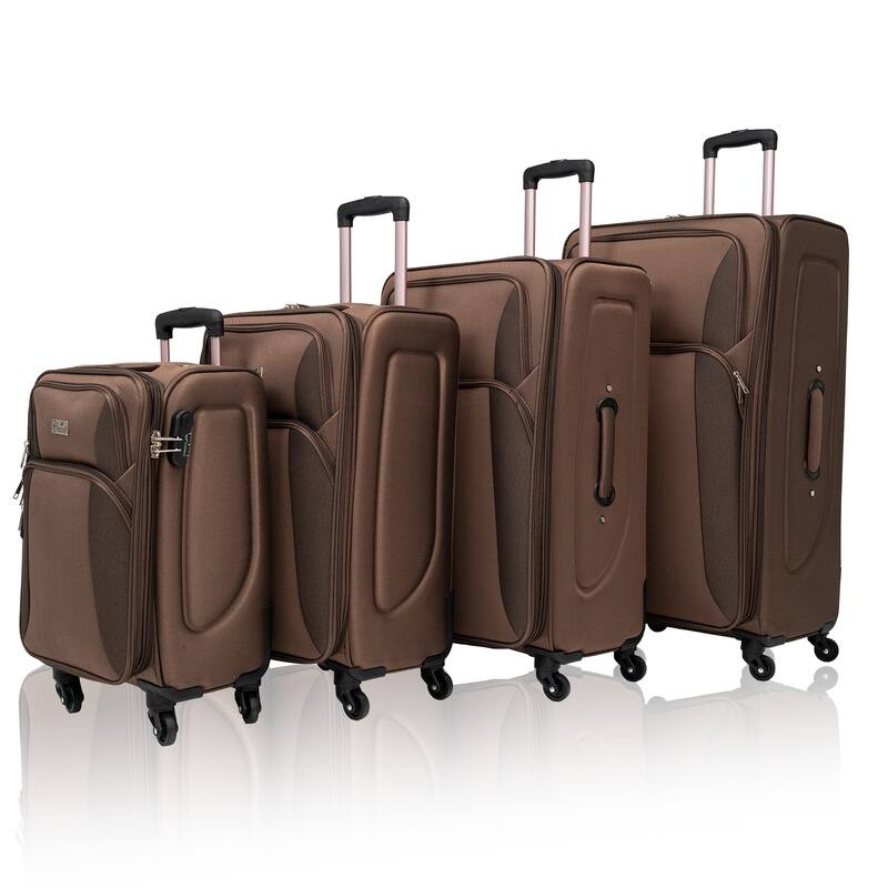 SoftshellLuggage Expandable 4 Piece Set Suitcase Softside Lightweight Luggage Travel Set - Brown