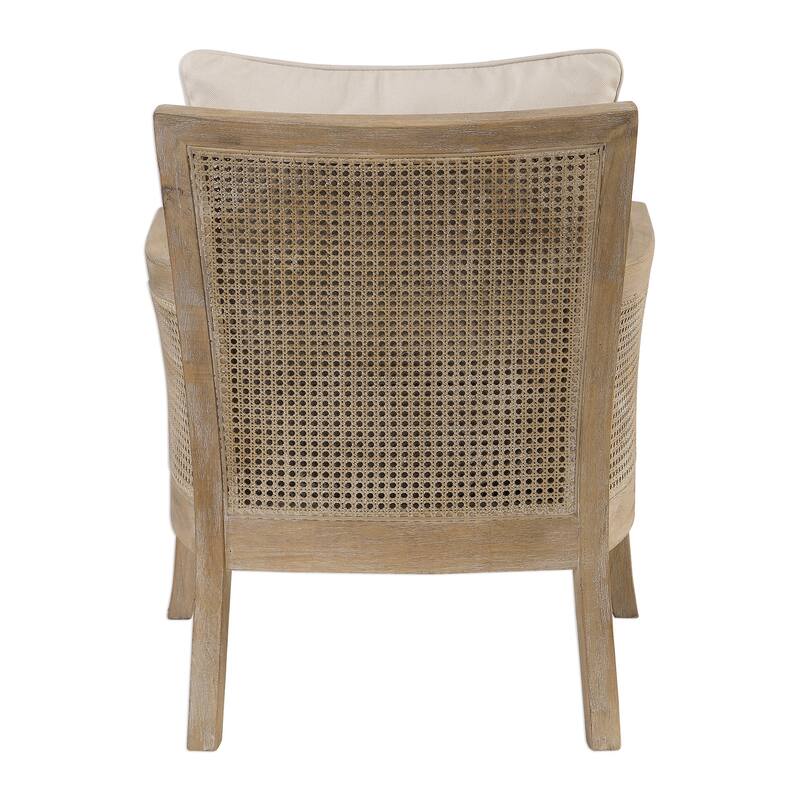 33" Encore Natural Hardwood Armchair Cane Sides Off White Cushions