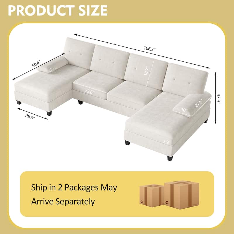 106'' Sectional Sofa with Thick Cushions for Living Room
