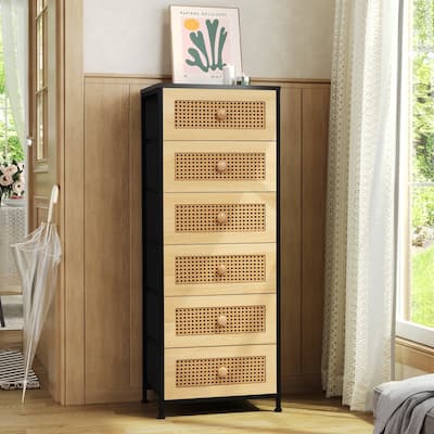 6 Drawers Chest - Vertical Storage Tower Steel / Wood / Fabric Dresser