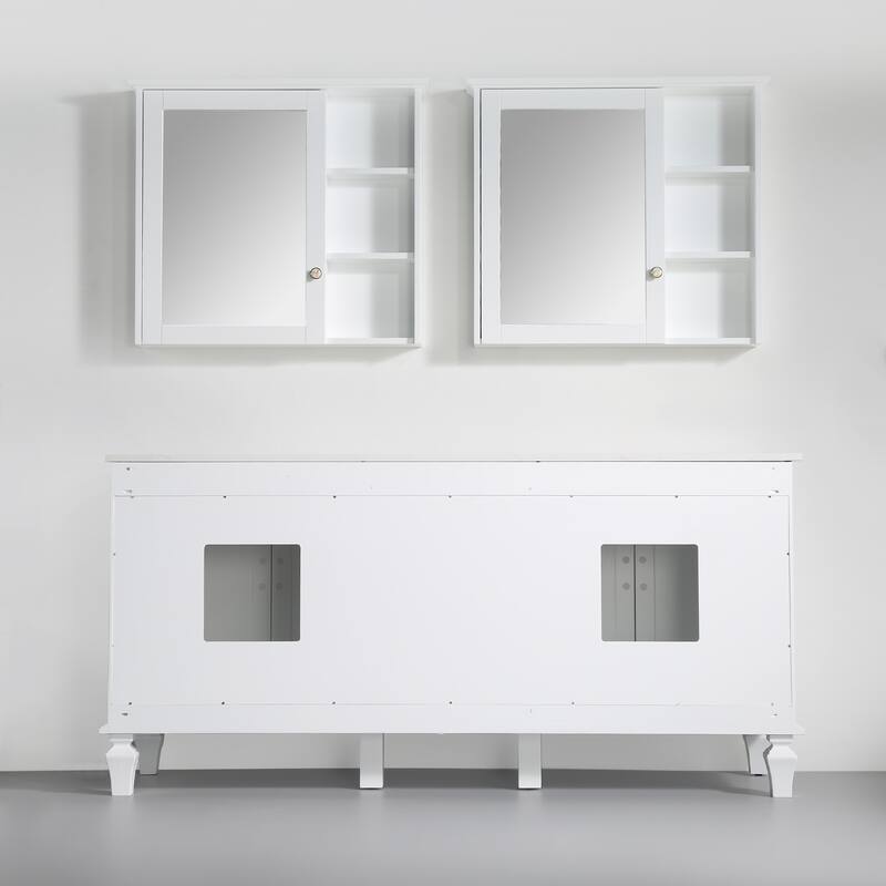35'' H Solid Wood Bath Vanity with Stain-resistant Carrera White Quartz Top and Double Sink