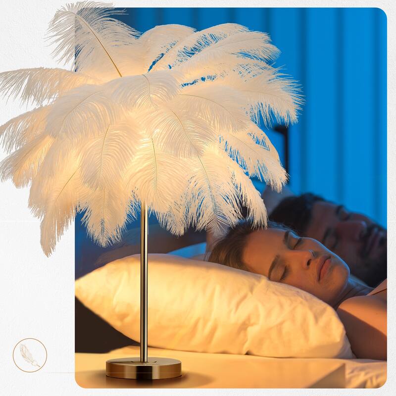 Feather Tripod Table Lamp With LED Bulbs