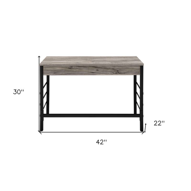 42" Rectangular 2 Drawers Writing Desk with USB Ports and Metal Frame Light Weathered Oak Finish