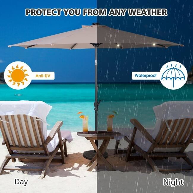 10FT Patio Solar Umbrella LED Patio Market Steel Tilt With Crank Outdoor New