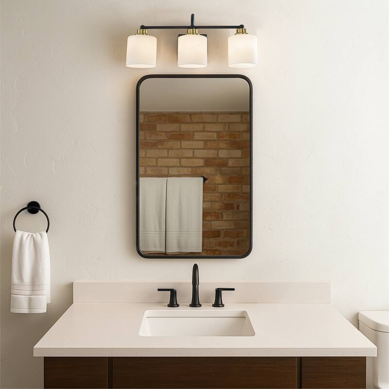 1/3-Light Modern Elegant Brass And Black Bathrooom Vanity Light With Milk White Glass Shades