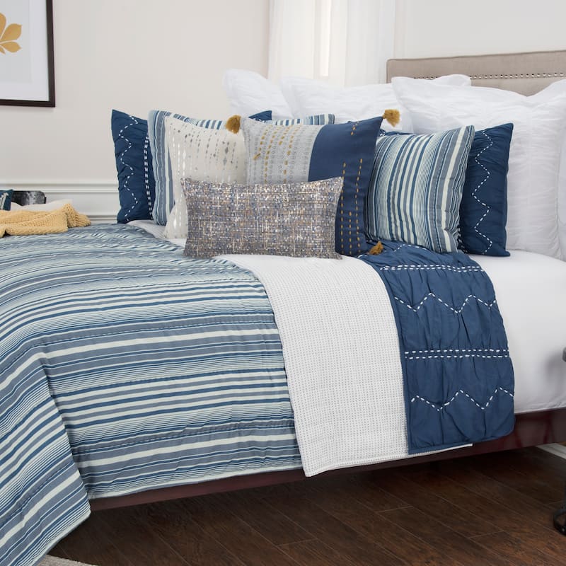 The Brady Blue Hand Quilted Cotton 3-Piece Quilt Set