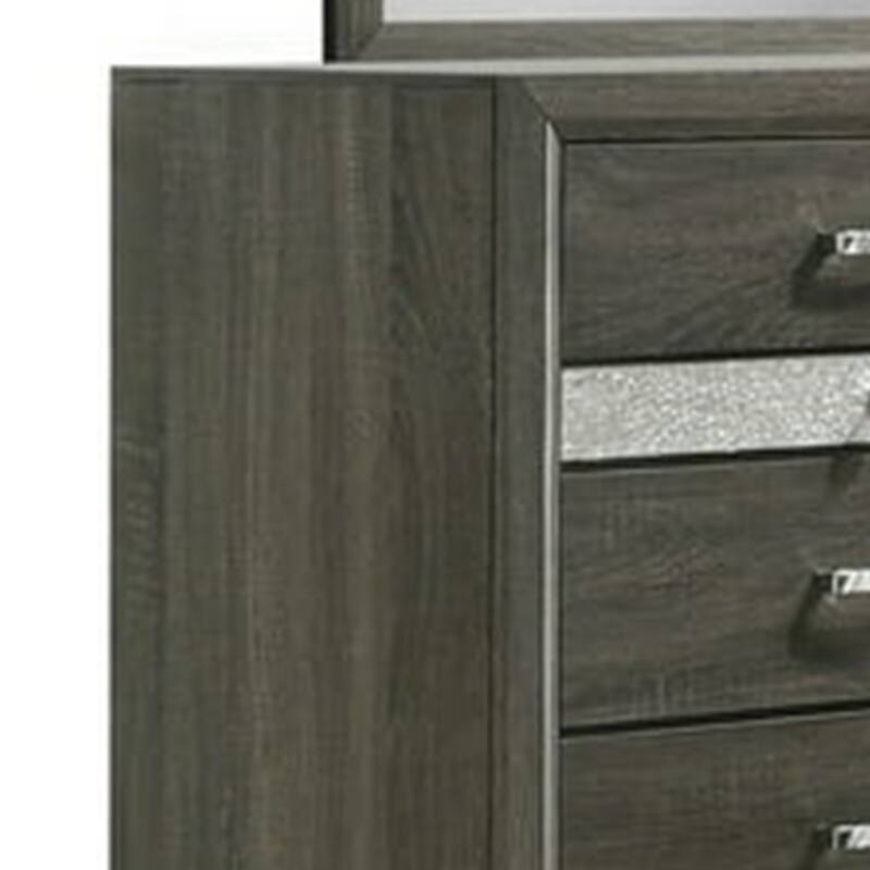 Lito Wide Dresser, 6 Drawers w 2 Jewelry Trays, Glam Silver, Gray