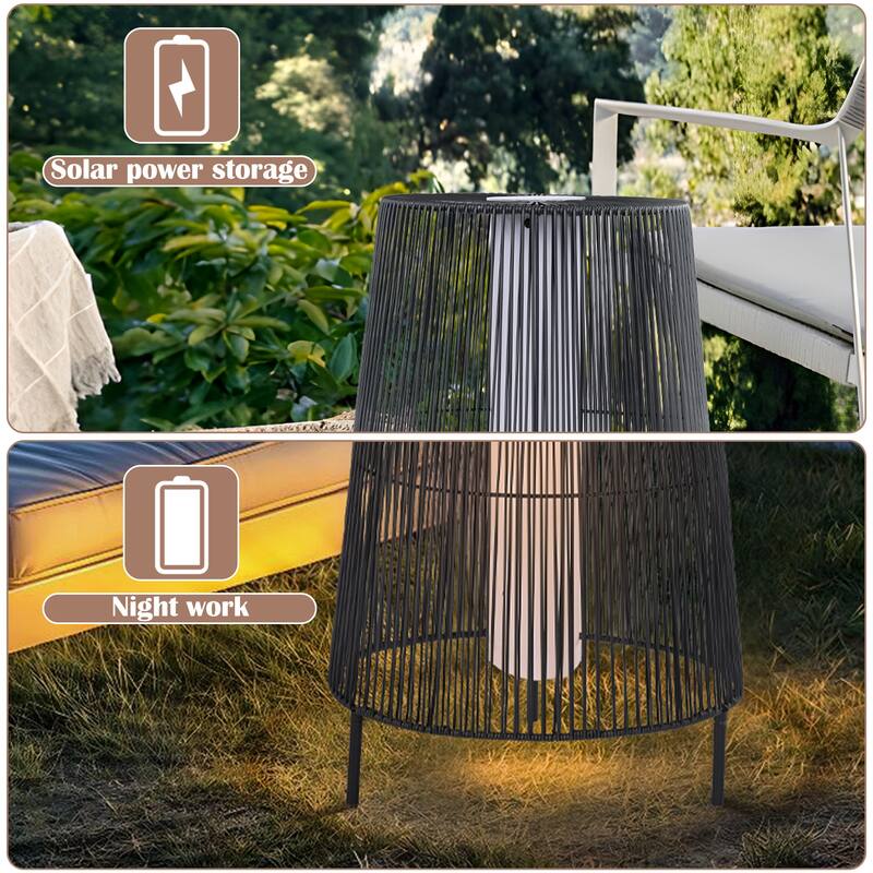 2-Pack Outdoor Rattan Solar Light Patio Floor Lamp