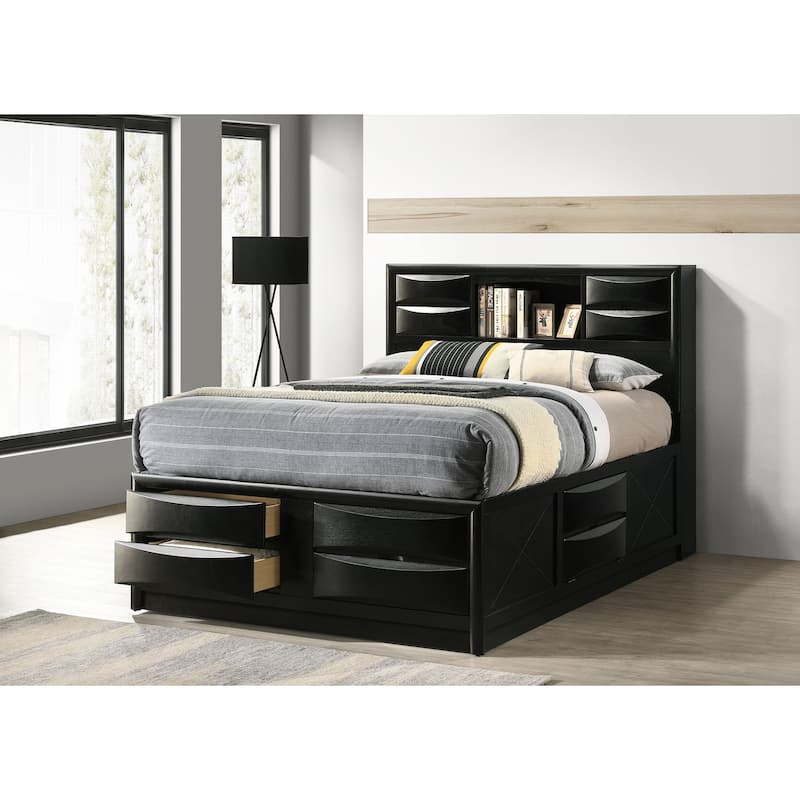 Wood Bed with Storage Drawers in Black
