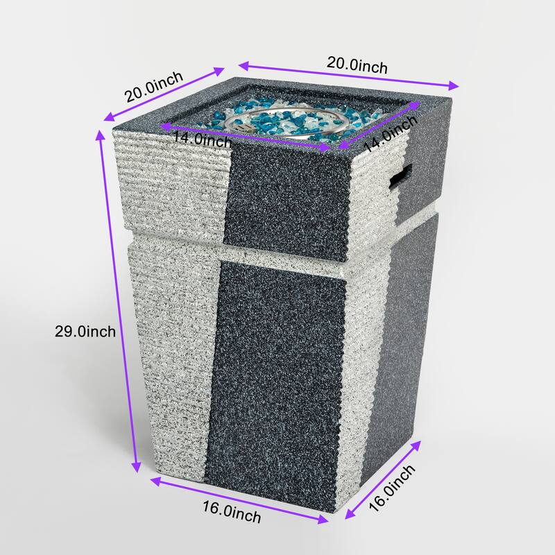 GDFStudio - Napa 20" Concrete Propane Fire Pit Column with Glass Rocks and Rain Cover