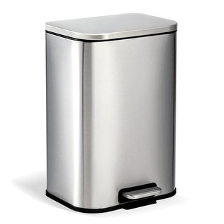 Stainless Steel Trash Can with Lid & Inner Bucket, Step-On Garbage Can for Kitchen Bathroom Office