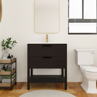 BNK 30/36 Inch Bathroom Vanity With Single Sink,Modern Bathroom Vanities With Soft Close Drawer And Shelf
