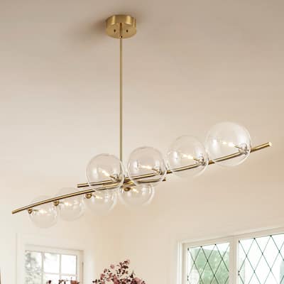 8-Light 69.6" Modern Gold Linear Clear Glass Globe Bubble Large Chandelier - 69.69 in. W x 23.62 in. D x 7.87 in. H