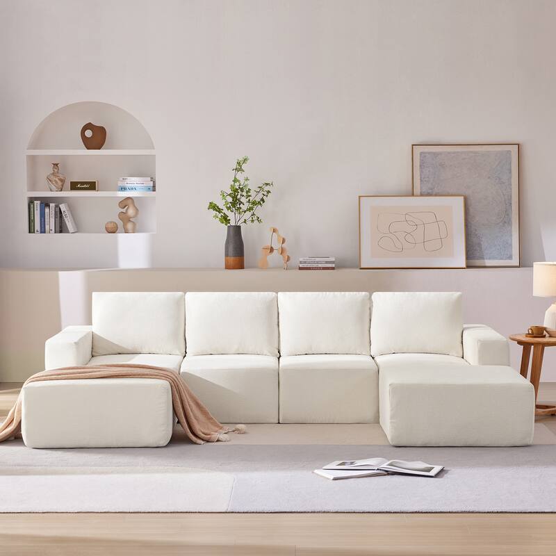 Modular U Shaped Sectional Sofa, Cloud Chenille Sectional Couch