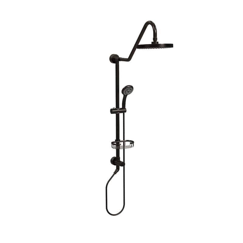 Kauai III 8-in Rain Showerhead Shower System with Slide Bar and Integrated Soap Dish - Bronze