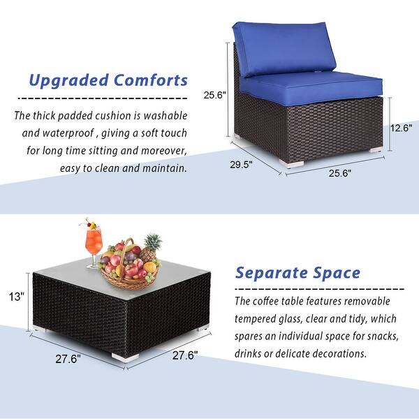 Shop Kinbor 5 Piece Outdoor Sectional Sofa Patio Furniture Outdoor Conversation Set With Cushions All Weather Rattan Wicker Sofa On Sale Overstock 28751669 Navy Blue Black