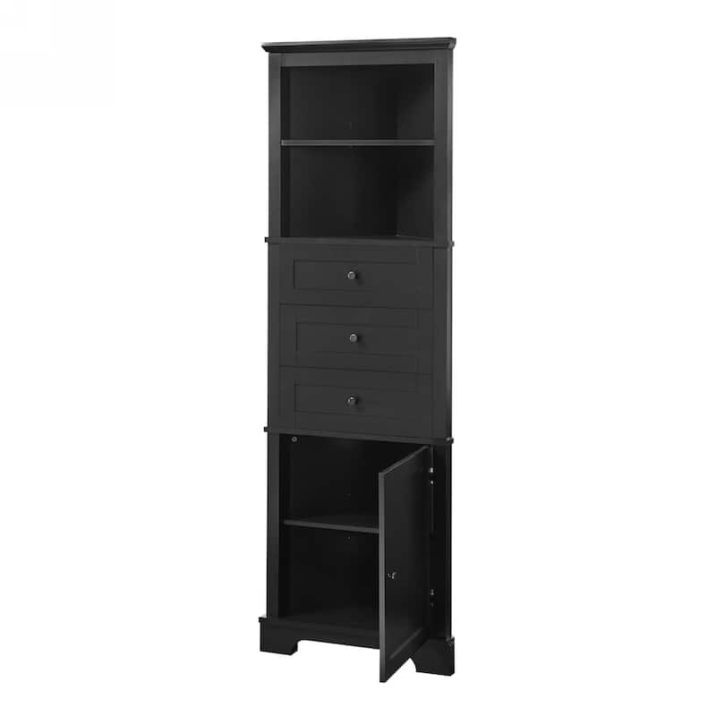 Triangle Tall Cabinet with 3 Drawers and Adjustable Shelves for Bathroom