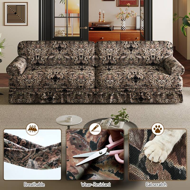 93.7" Luxury 4 Seater Cloud Couch with Extra Deep Seat, Fabric Sofa with Rolled Arms and Pleated Skirt