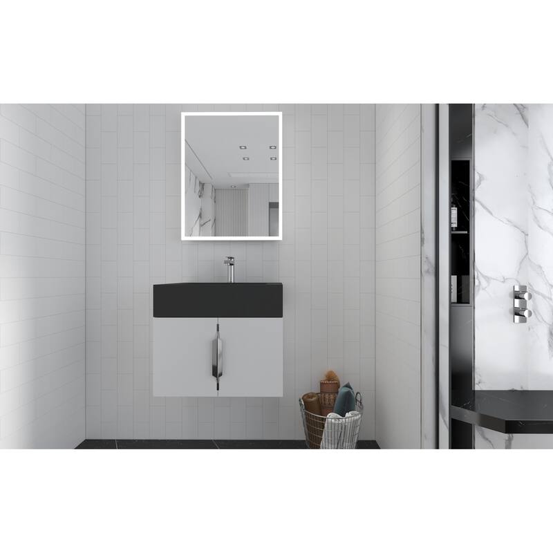Nile 24-Inch Wall Mounted Bathroom Vanity Set w/ Black Top