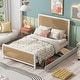 preview thumbnail 2 of 10, Contemporary Lodge Style Queen Size Platform Bed,Solid Metal Bed with Storage Drawers,Unique Headboard and Footboard