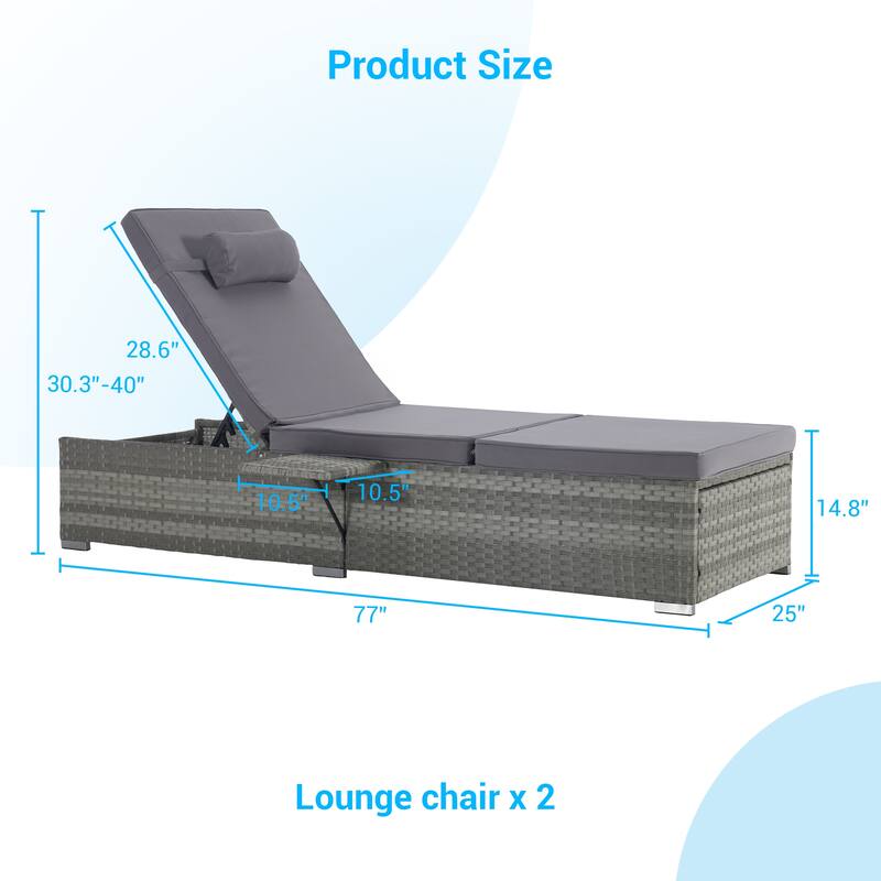 GDFStudio - Amelia Outdoor Chaise Lounge Chair Set of 2 with Adjustable Recline and Side Table for Poolside Relaxation