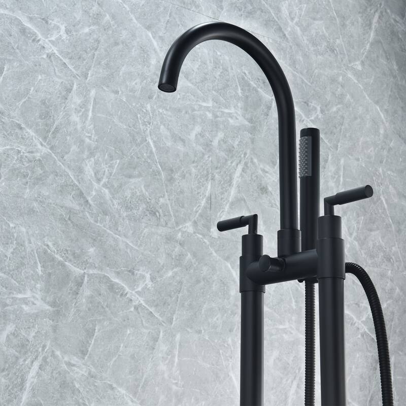 Altair Gnosall Double Lever Handle Freestanding Floor Mounted Tub Filler with Handshower