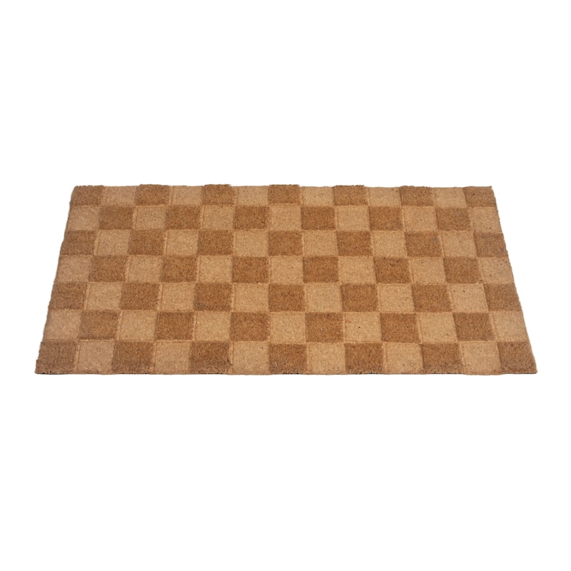 Engraved Coir Doormat with Checkerboard Print and PVC Back - 32.0"L x 16.0"W x 0.1"H