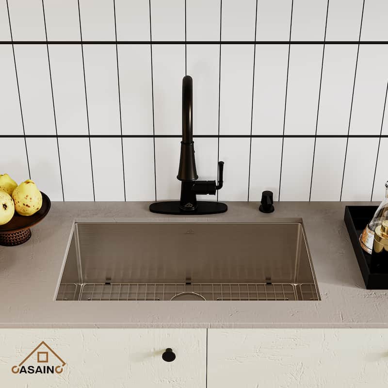 Stainless Steel 32 in. Single Bowl Undermount Kitchen Sink with Infrared Sensor Pull Down Kitchen Faucet