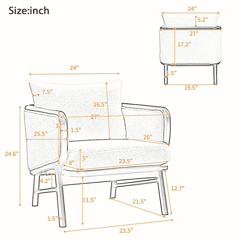 2PCS Sherpa Fabric Armchair With Solid Wood Frame