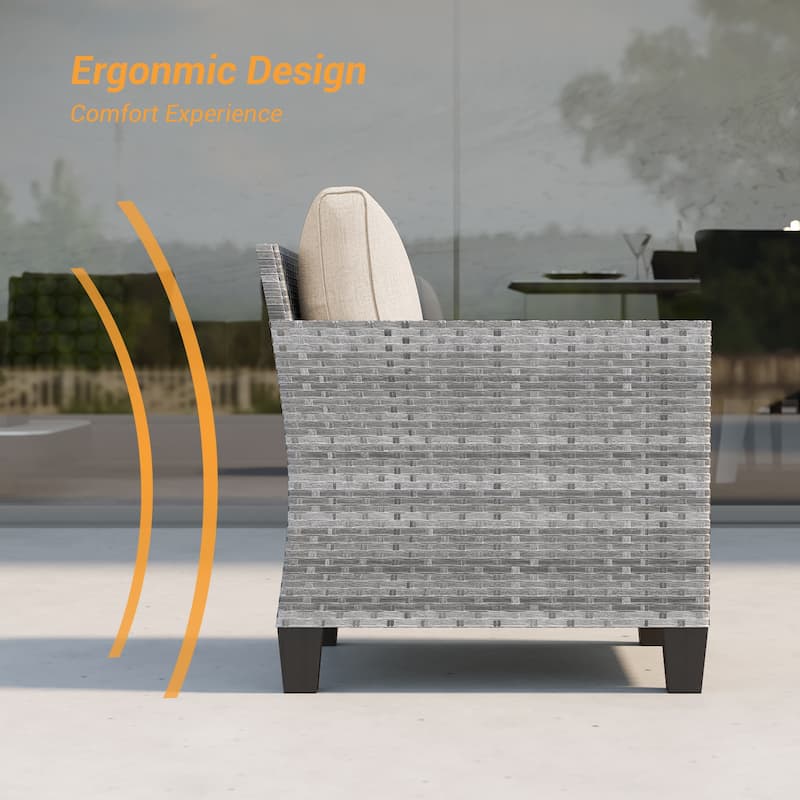 LIVOOSUN 3-Piece Patio Sofa Set Gray Rattan Outdoor Chair with Side Table