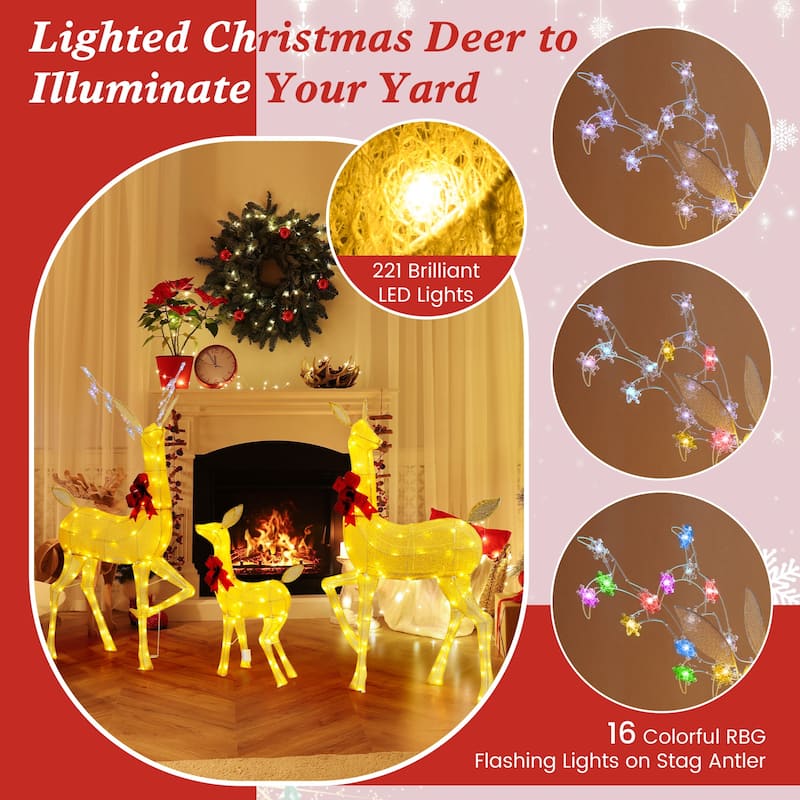 Lighted 3 Piece Christmas Deer Family Set with 221 LED Lights for Indoor and Outdoor Decor