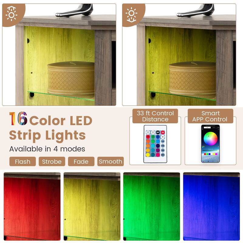 Electric Fireplace Corner TV Stand with LED Lights and Adjustable Glass Shelves - 45" x 22" x 30"