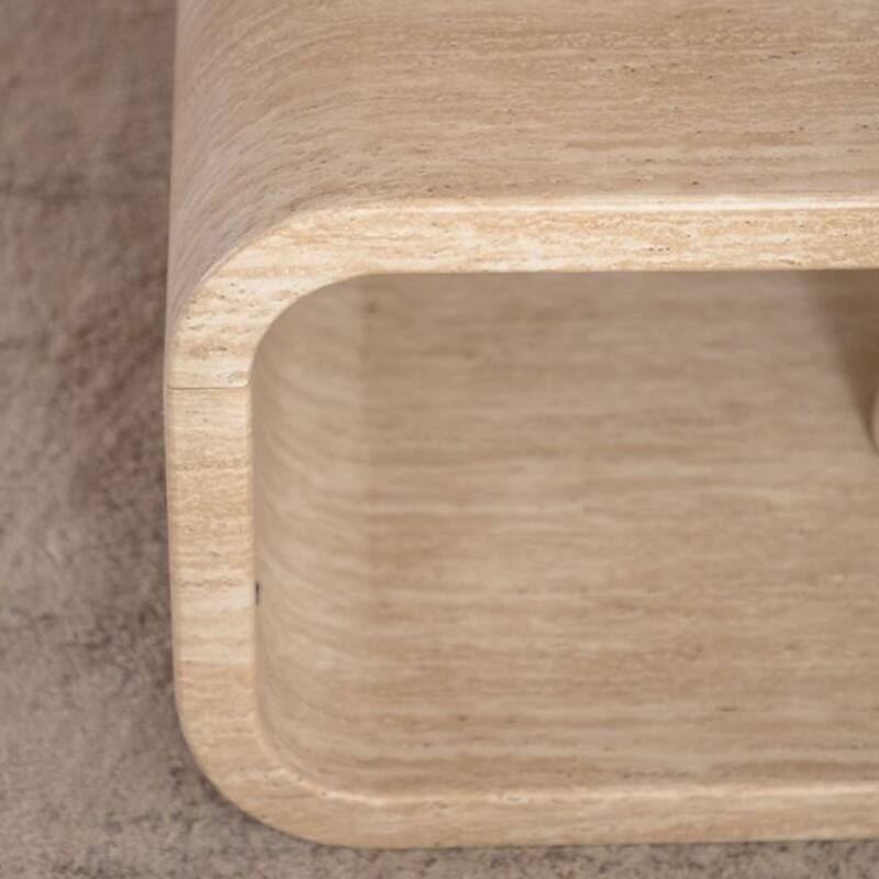 Modern Elegant Curved Light Wood Coffee Table with Open Storage & Open Frame for Contemporary Living Room