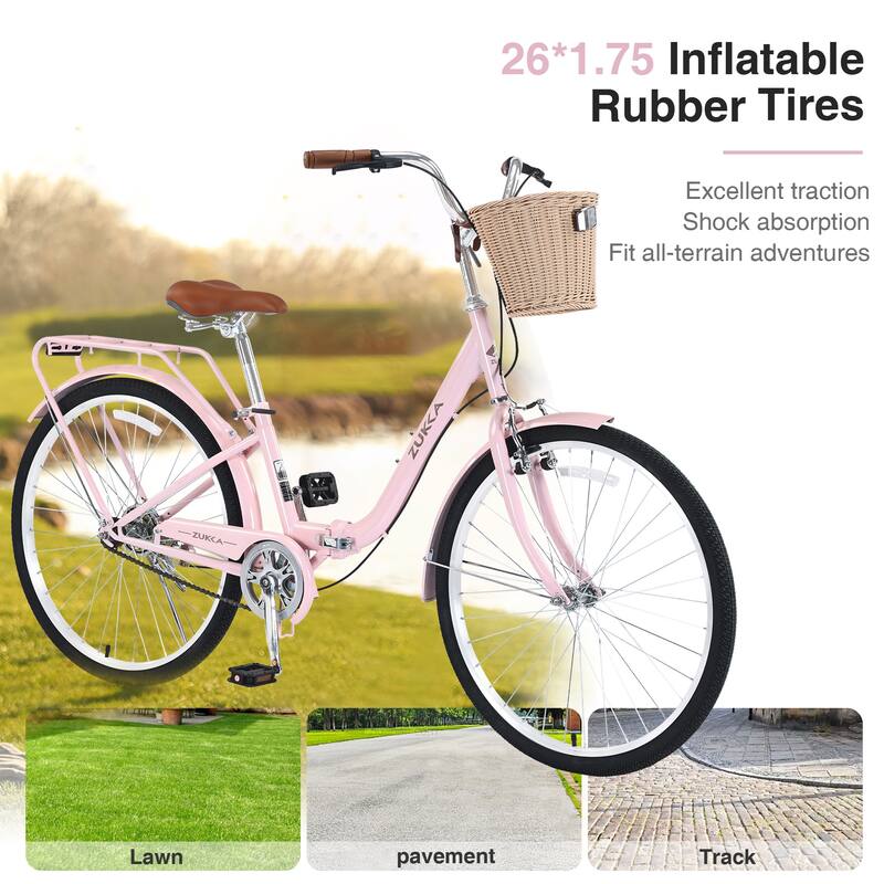 Ladies' Folding Bike - Durable Steel Frame, Single Speed, Compact Design for Storage & Commuting - 26