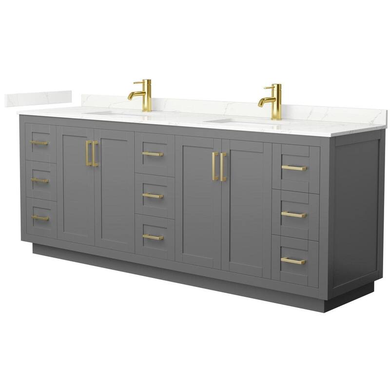 Wyndham Collection WCF292984D-QTZ-UNSMXX Miranda 84" Free Standing - Dark Gray / Giotto Quartz Top / Brushed Gold