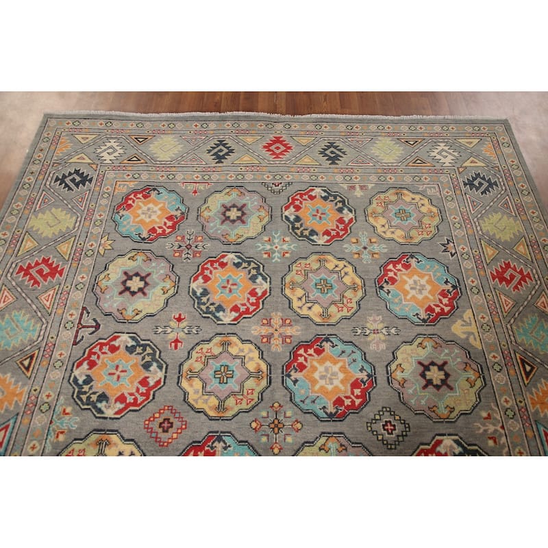 All-Over Kazak Area Rug Hand-Knotted Wool Carpet - 6'9" x 9'8"