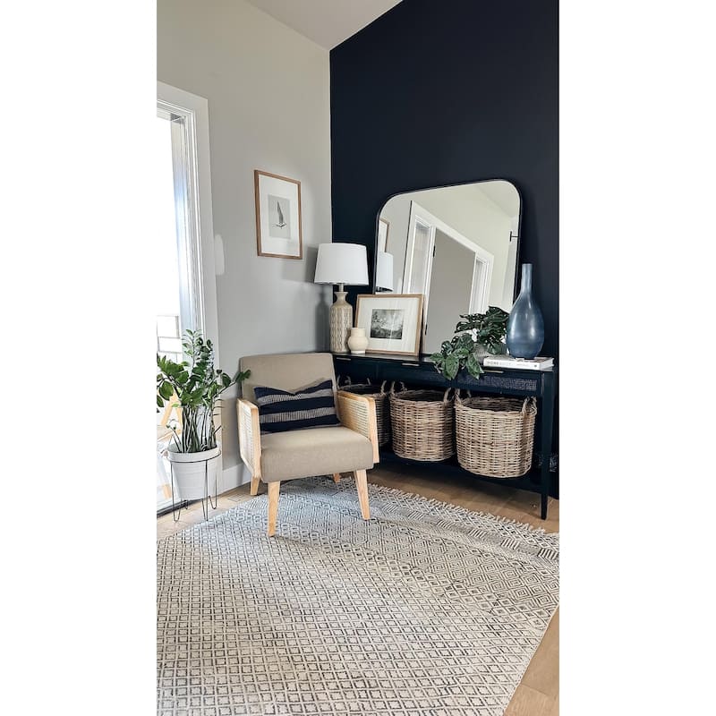 Rattan Armrest Fabric Upholstered Accent Chair
