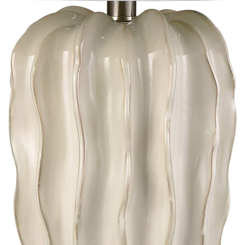 Elk Home Genesee White Glazed With White Linen Drum Shade Table Lamp