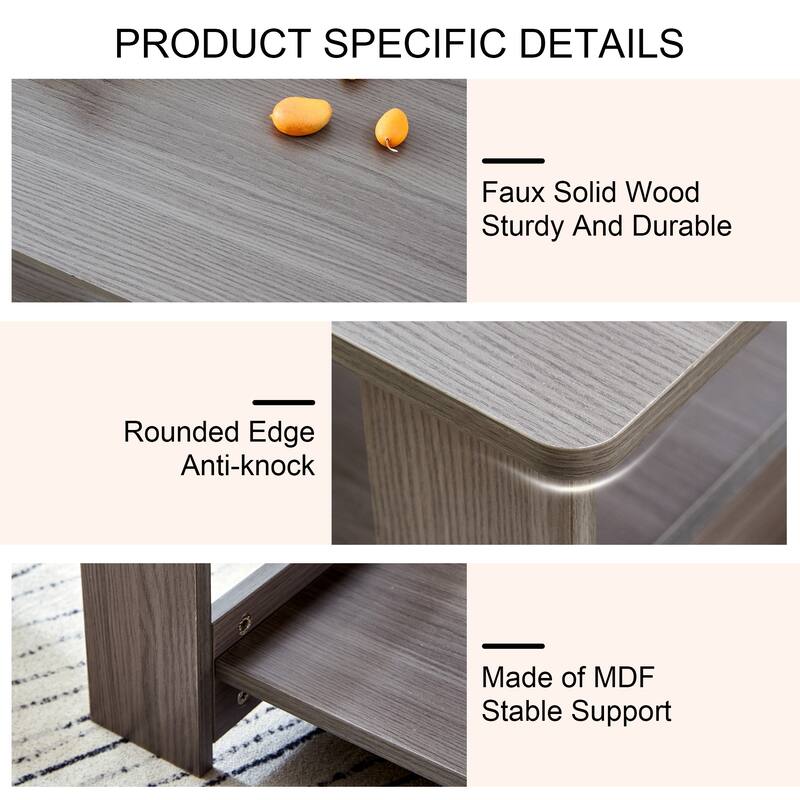 Modern and practical walnut textured coffee tables. The double layered coffee table is made of MDF material