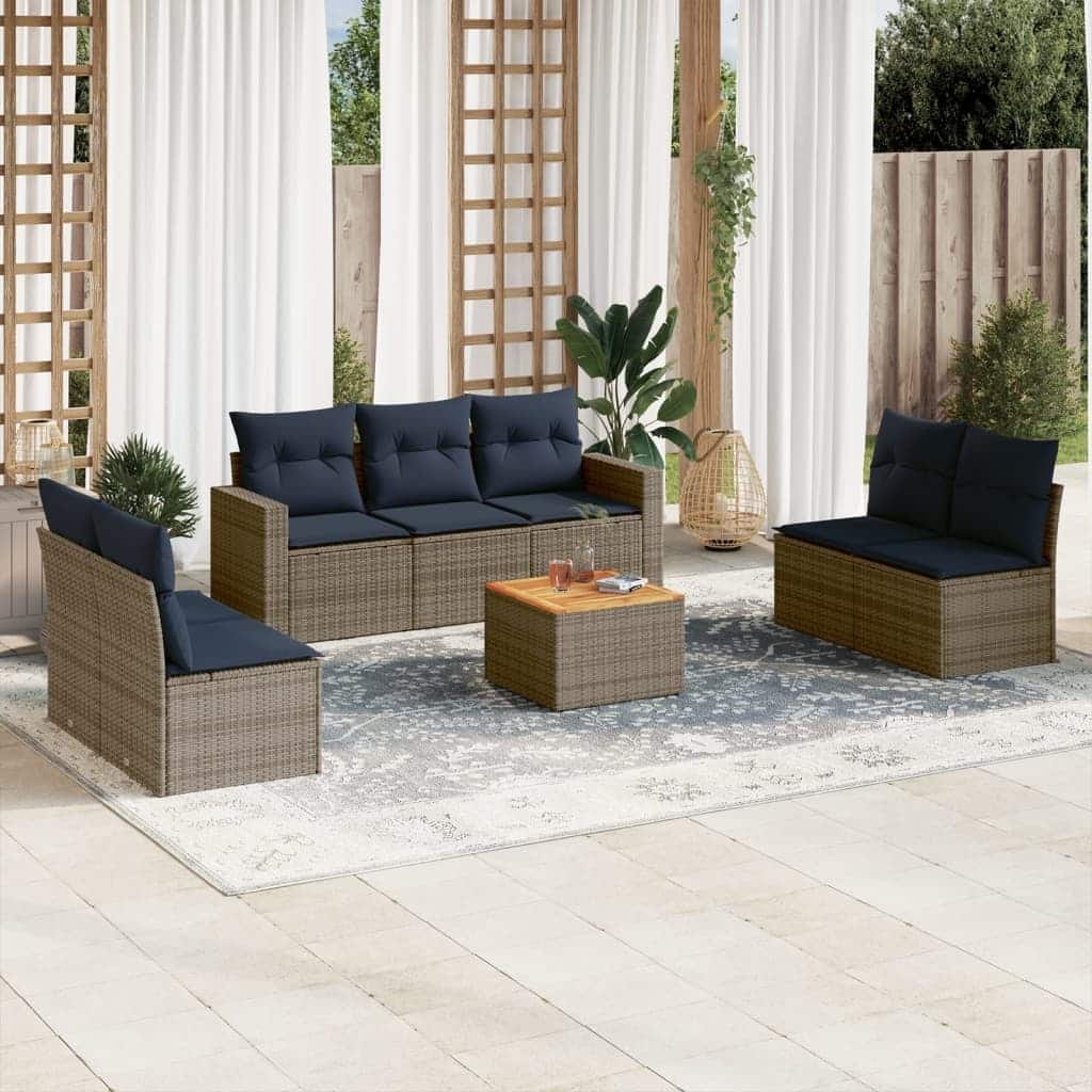 vidaXL Patio Sofa Set with Cushions Outdoor Furniture 8 Piece Poly Rattan - 25.8x 24.4x 27.2