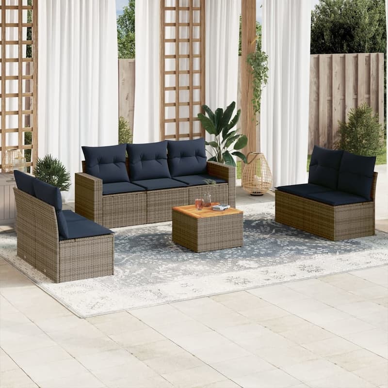 vidaXL Patio Sofa Set with Cushions Outdoor Furniture 8 Piece Poly Rattan - 25.8x 24.4x 27.2 - Grey