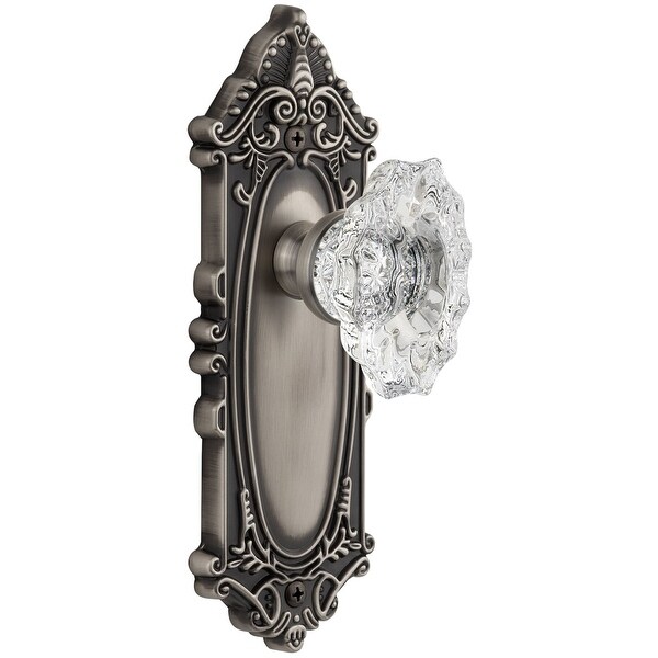 Grandeur GVCBIA_PRV_234 Grande Victorian Solid Brass Rose Privacy Door Knob Set with Biarritz Crystal Knob and 2-3/4" Backset
