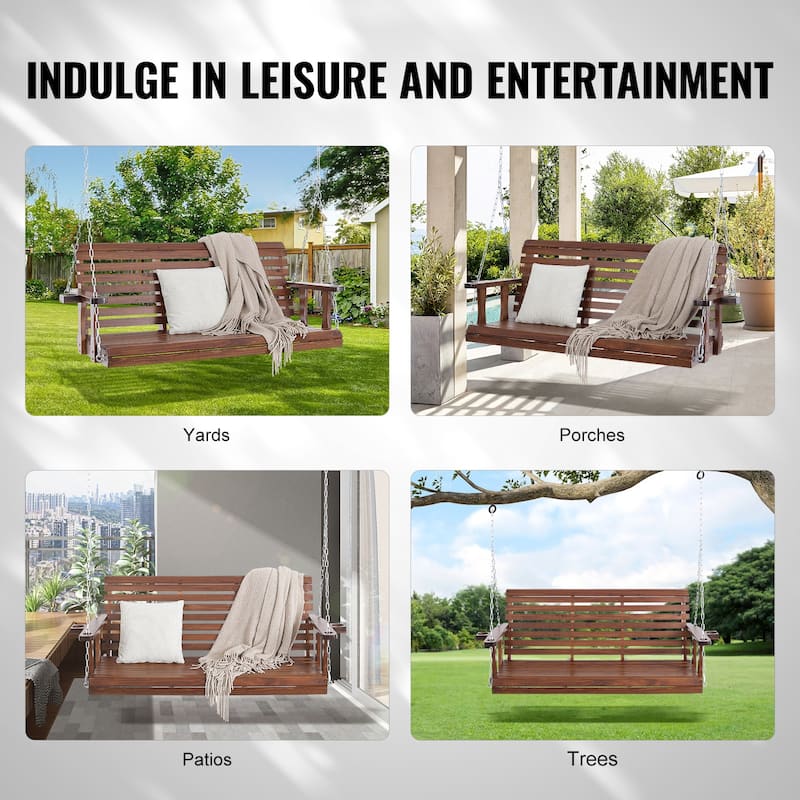 Wooden Porch Swing Heavy Duty Swing Chair Bench with Hanging Chains for Outdoors