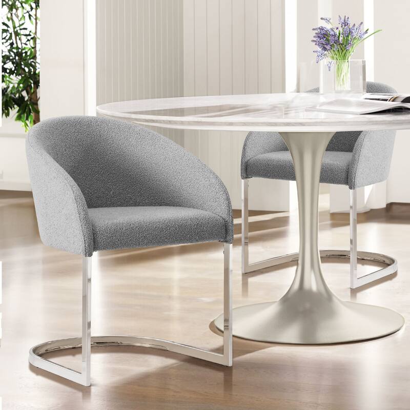 Modern Fabric Upholstered Dining Chairs, Boucle Arm Side Chair - 30" H x 22.2" W x 21.7" D