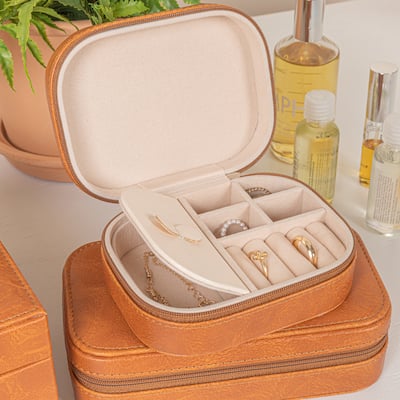 Household Essentials Vegan Leather Travel Jewelry Organizer Box - 5.0"L x 3.8"W x 2.0"H