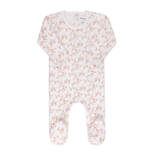 slide 2 of 7, Ely's & Co. Velour Vine Pattern Footie Collection Pink on Ivory - 1 Months